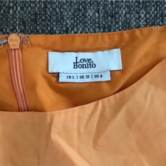 LOVE BONITO AYRIA PLEATED SLEEVELESS BOAT NECK BUTTERNUT ORANGE MIDI DRESS US8/L - Picture 9 of 14